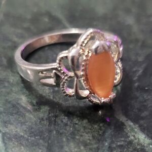 925 Silver and Orange Gemstone Ring Size 7